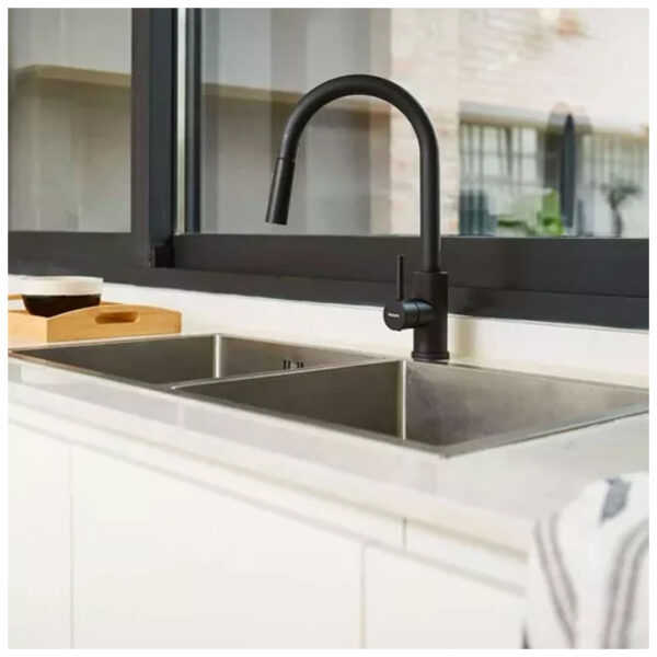 Griferia Monocomando Cocina Peirano Valencia Black Rociador Acabado Mate Color Negro - Imagen 4