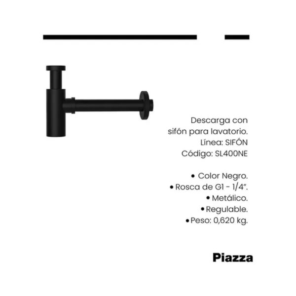 Piazza SL400NE sifón descarga desagüe bacha lavatorio Negro - Imagen 5
