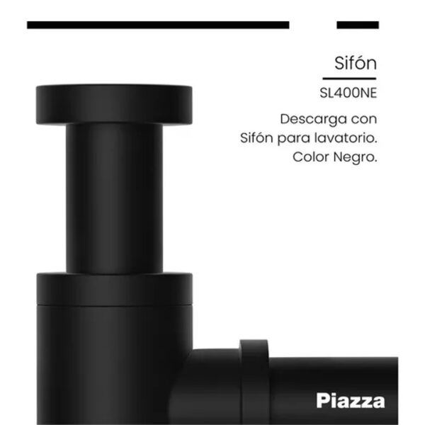 Piazza SL400NE sifón descarga desagüe bacha lavatorio Negro - Imagen 4