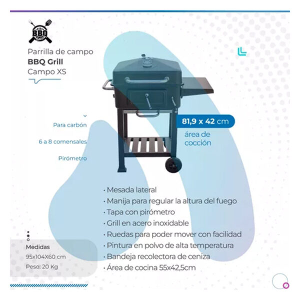 Parrilla De Campo Xs Bbq Grill Movil Mesada Carbon Leña Color Negro - Imagen 6