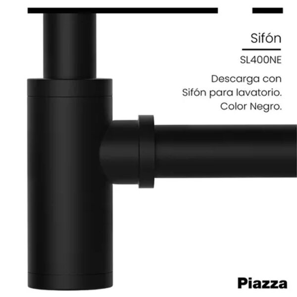 Piazza SL400NE sifón descarga desagüe bacha lavatorio Negro - Imagen 3
