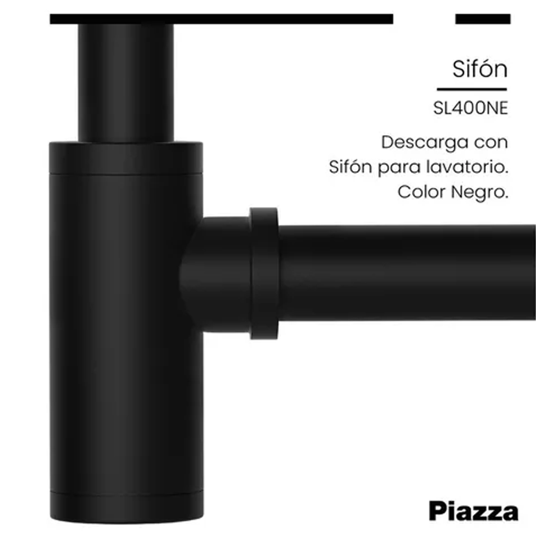 Piazza SL400NE sifón descarga desagüe bacha lavatorio Negro - Imagen 3