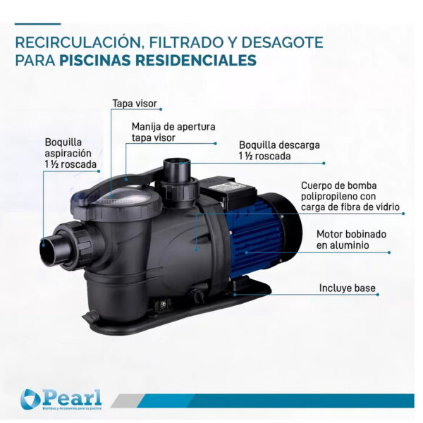 Bomba Pileta Autocebante Pearl Pool Ii 100 1 Hp - Imagen 4