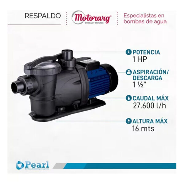 Bomba Pileta Autocebante Pearl Pool Ii 100 1 Hp - Imagen 5