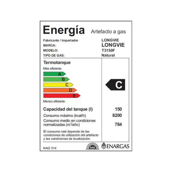 Termotanque A Gas Longvie 150 Litros T3150f Color Blanco - Imagen 2