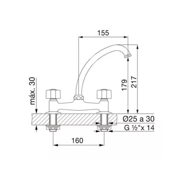 Grifo de cocina doble comando FV B1P Arizona Plus 0413/B1P cromo acabado cromado - Imagen 2