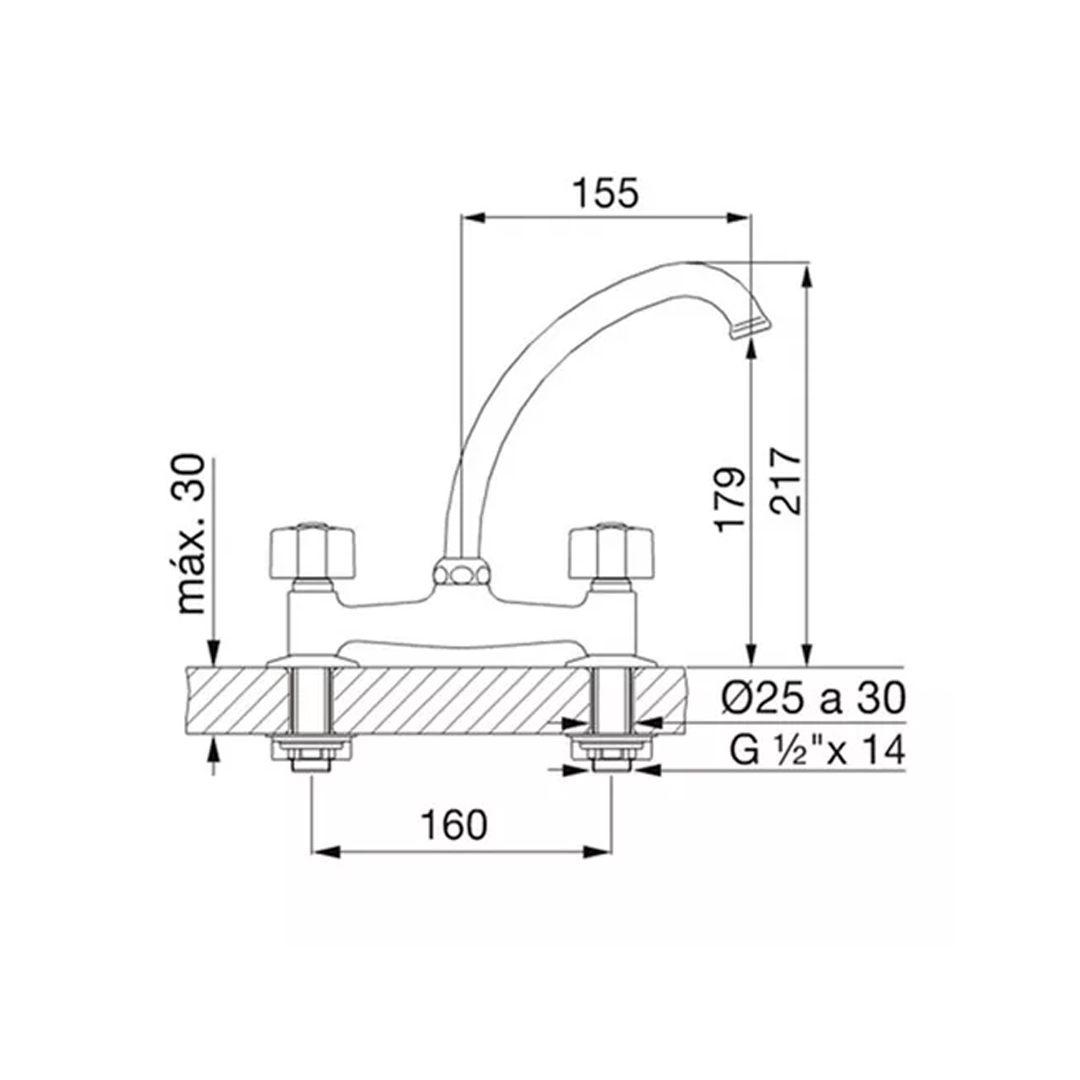 Grifo de cocina doble comando FV B1P Arizona Plus 0413/B1P cromo acabado cromado - Imagen 2