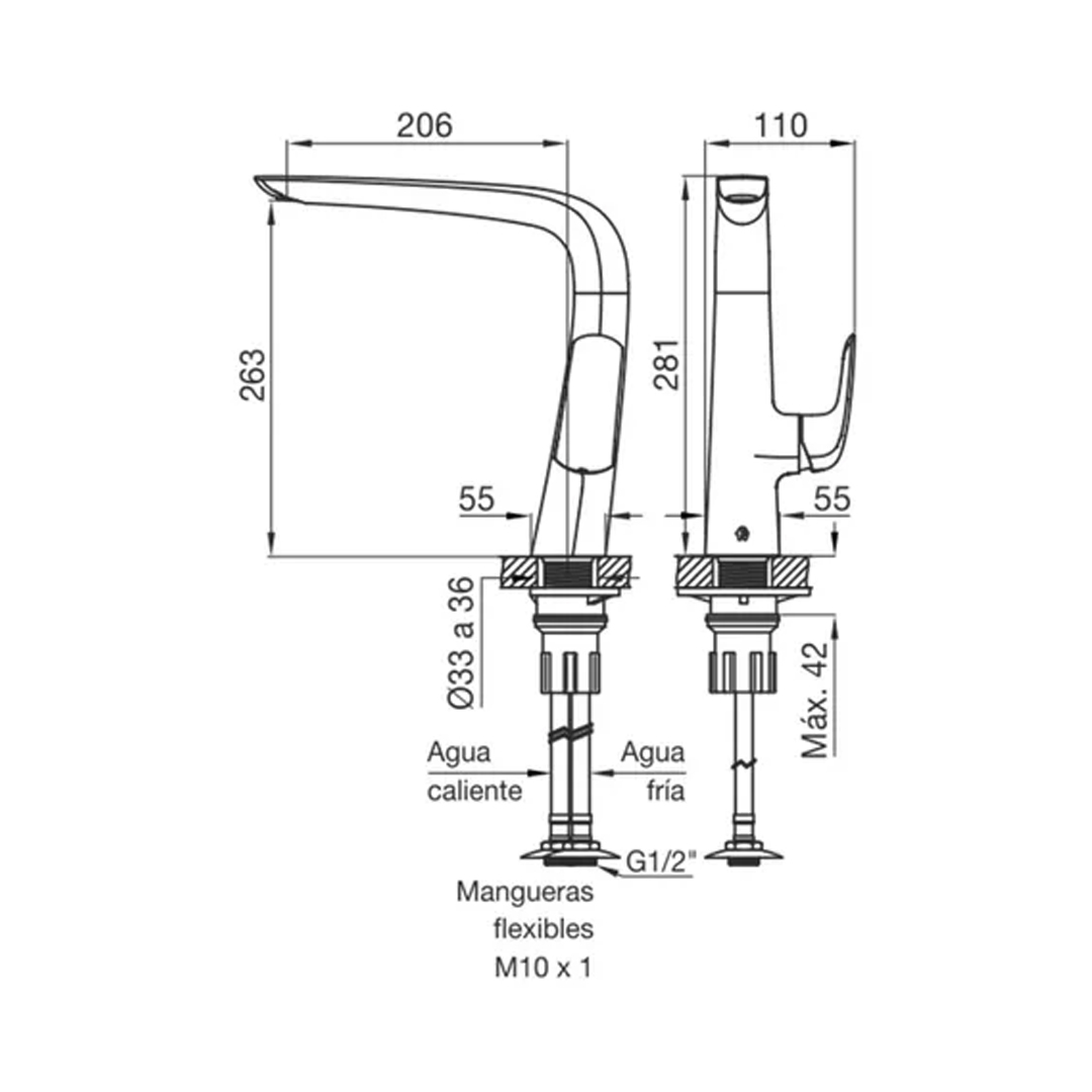 Griferia Para Cocina Fv Epuyen Monocomando Negro 411.04/l2 Color Negro mate - Imagen 2
