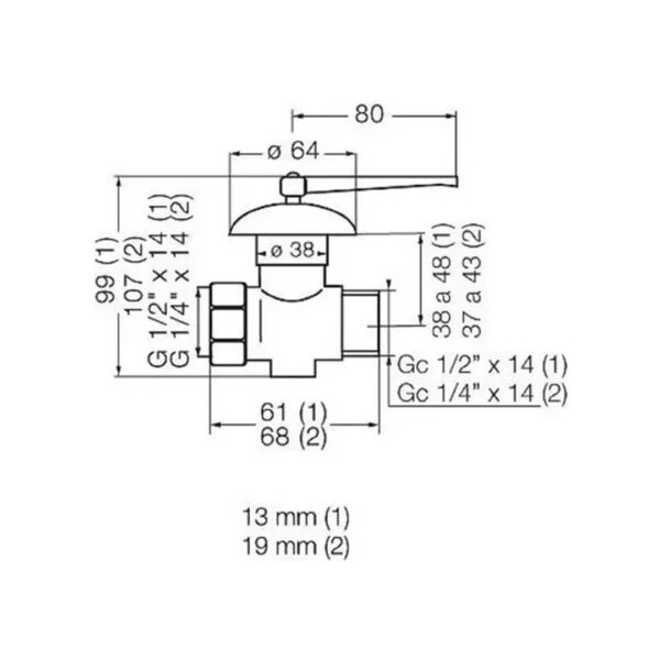 Llave De Paso Fv Para Gas 1/2 Con Campana - Imagen 2
