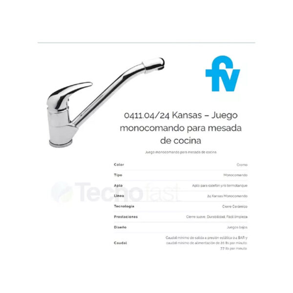 Fv Kansas Griferia De Cocina Cromo 411.04/24 - Imagen 3