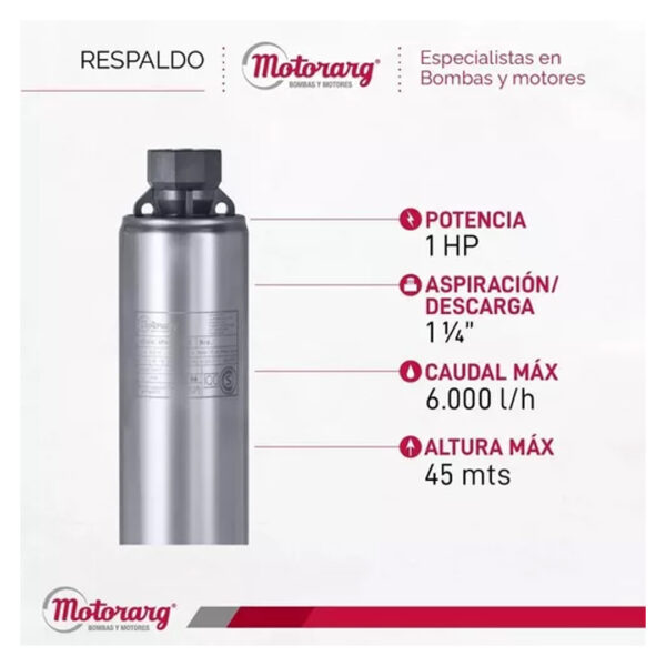 Bomba Sumergible Pozo Motorarg 4 Pack 100 4p 1hp 45 Metros - Imagen 7