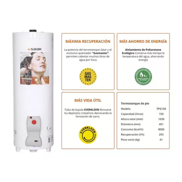 Termotanque multigas Saiar TERMOTANQUES A GAS TPG150MSA blanco 150L - Imagen 3