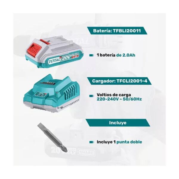 Taladro Atornillador inalámbrico 10mm 20v Incluye Bateria y Cargador de Ultima Tecnologia Calidad TOTAL - Imagen 3