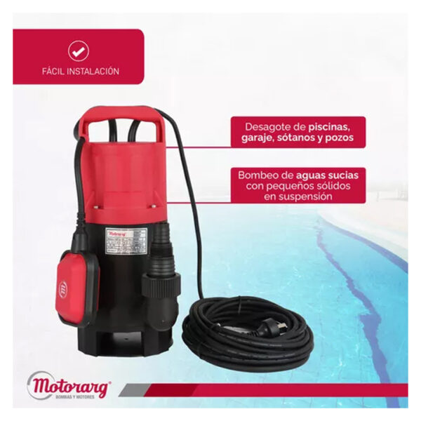 Bomba Desagote Motorarg Sap As 100 Agua Sucia 1 Hp Color Rojo - Imagen 5