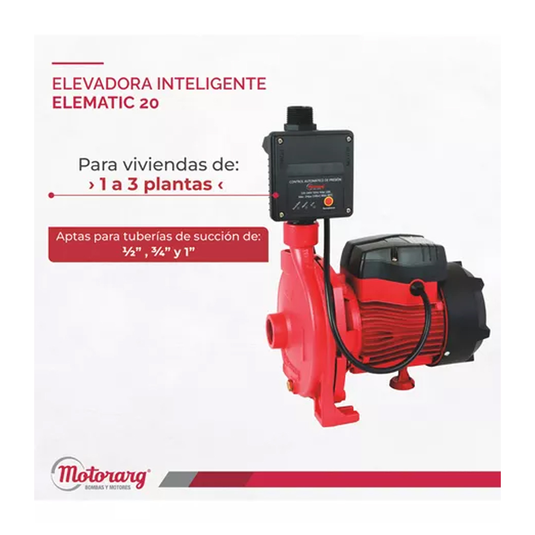 Motorarg bomba centrífuga elevadora inteligente tanque Elematic 20 monofásica 0.5 Hp - Imagen 5