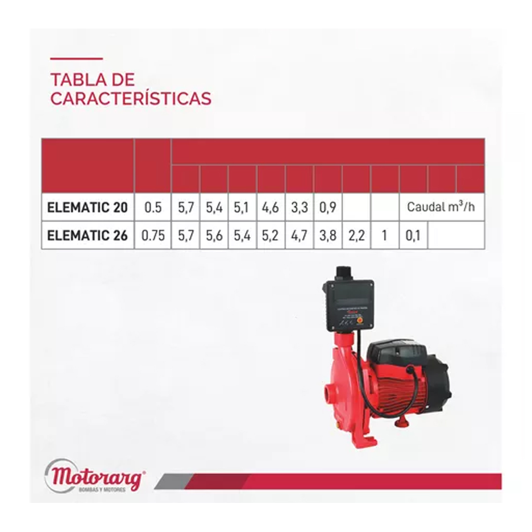 Motorarg bomba centrífuga elevadora inteligente tanque Elematic 20 monofásica 0.5 Hp - Imagen 2