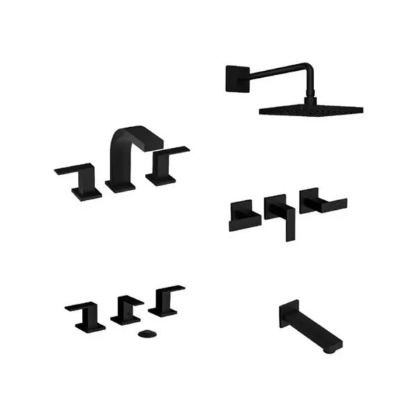Combo Griferia Baño Level Negro Piazza Cierre Ceramico Black