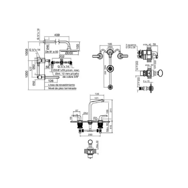 Combo Baño Fv Cipres Lavatorio Ducha Bidet Cierre Ceramico - Imagen 3