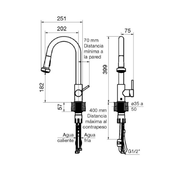 Grifería Para Cocina Monocomando Fv Huemul 412/n9 Cromo - Imagen 2
