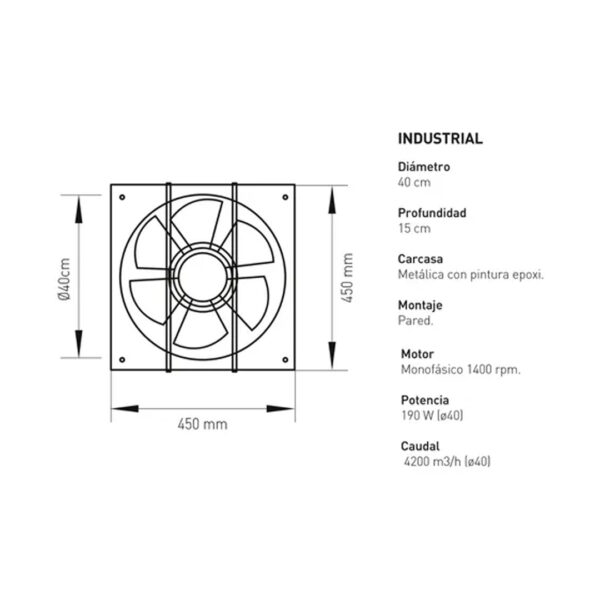 Extractor De Aire Semi Industrial 40cm Pared Reversible Tst - Imagen 2