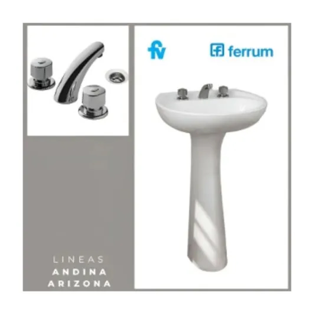 Juego Lavatorio Ferrum Andina Columna + Griferia Fv Ariznona - Imagen 2