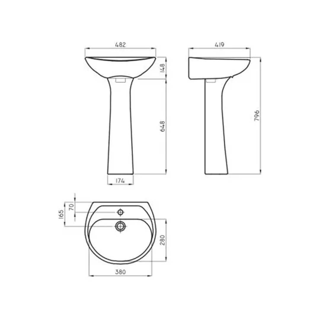 Juego Lavatorio Ferrum Andina Columna + Griferia Fv Ariznona - Imagen 3