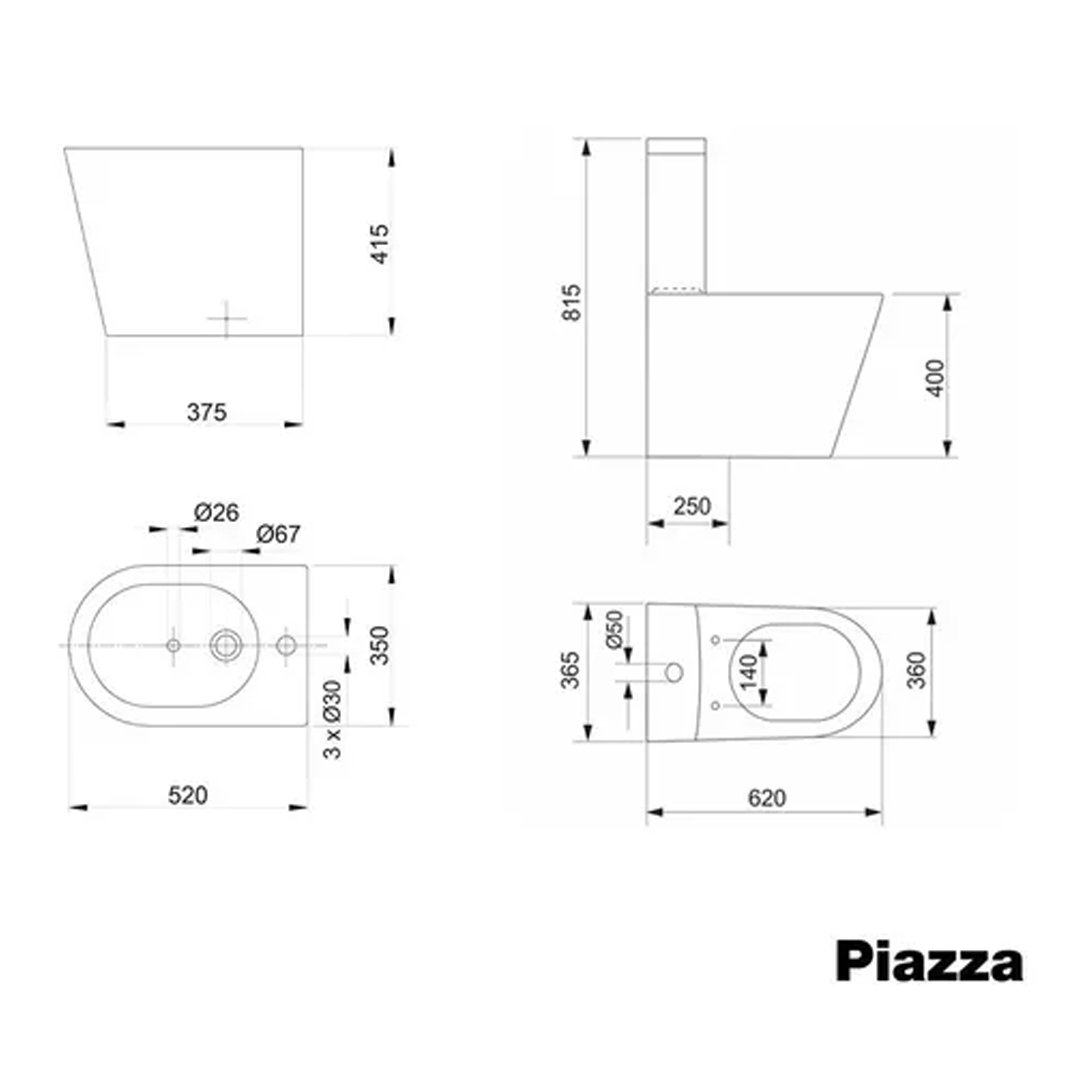 Set Inodoro Largo + Tapa Cierre Suave Piazza Padova Marin A - Imagen 3
