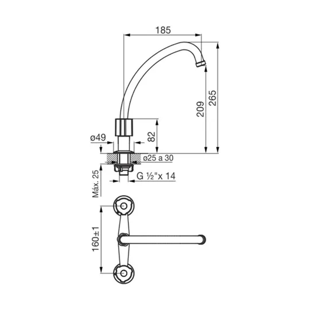 Grifo de cocina doble comando FV C7 Radal 0413/C7 cromo acabado cromado - Imagen 2