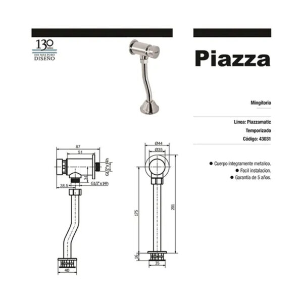 Mingitorio Piazza Oval + Valvula Presmatic Urinario Tempo - Imagen 2