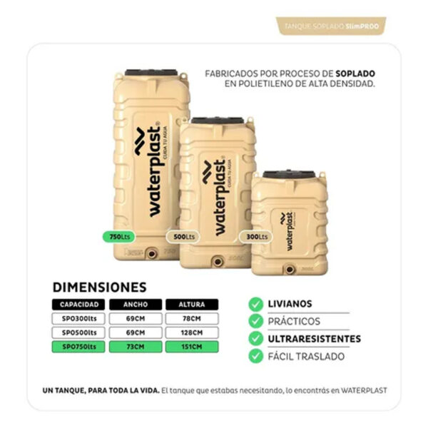 Tanque de Agua Ultradelgado Slim Proo Waterplast Vertical Tricapa 750 Litros Color Beige - Imagen 5