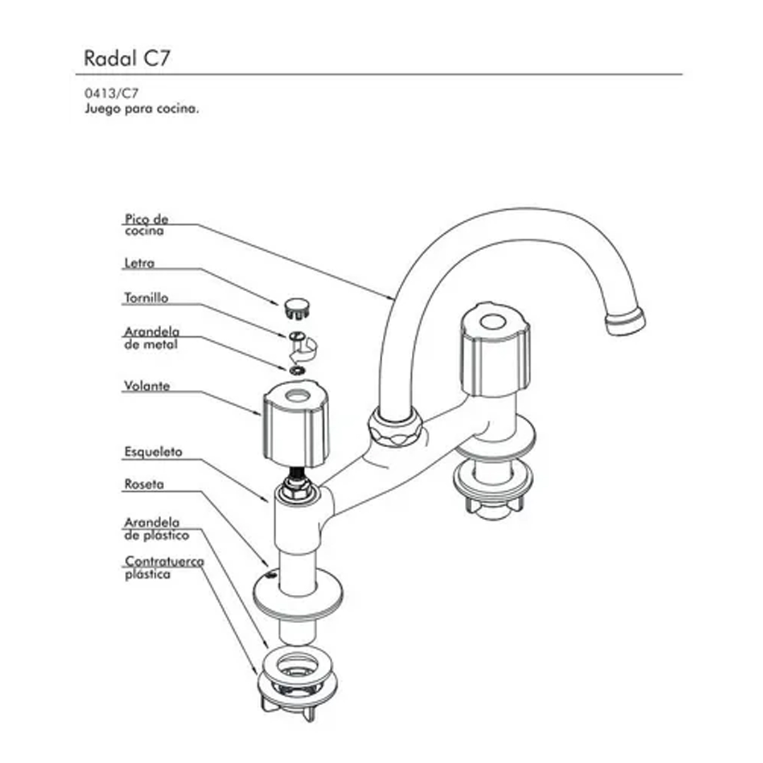Grifo de cocina doble comando FV C7 Radal 0413/C7 cromo acabado cromado - Imagen 3