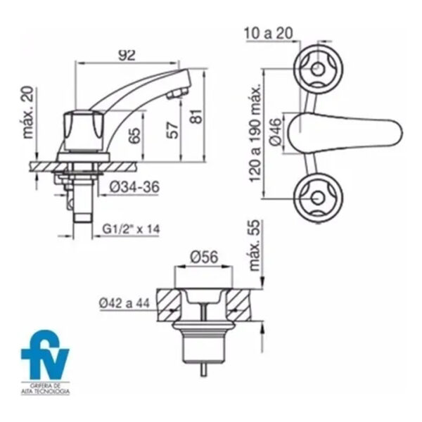 Griferia De Baño Completa Fv Pampa Ducha Bidet Lavatorio - Imagen 3