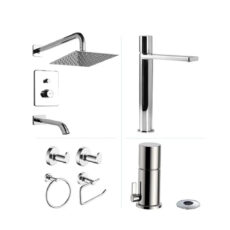 Combo Piazza Lounge Ducha Lavatorio Alto Bidet Accesorios Color Plateado