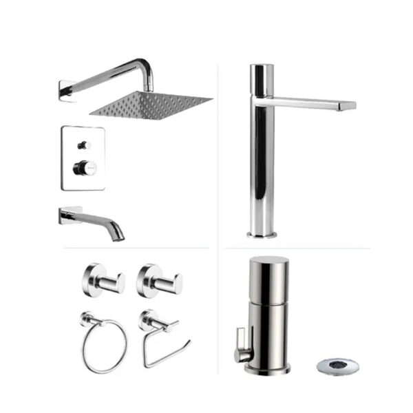 Combo Piazza Lounge Ducha Lavatorio Alto Bidet Accesorios Color Plateado