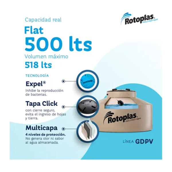 Tanque de agua Rotoplas 500L Flat tricapa vertical polietileno Color Beige - Imagen 6