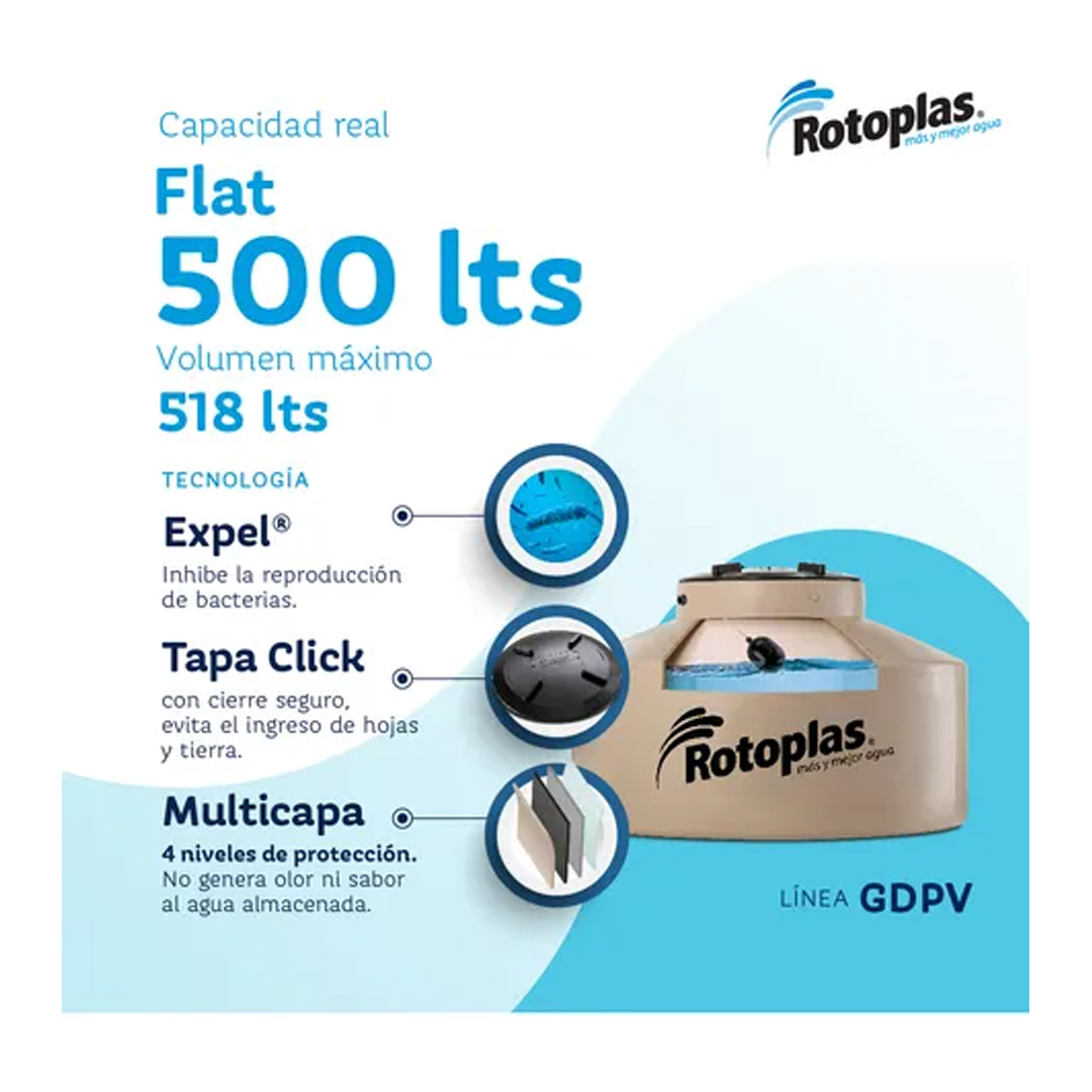 Tanque de agua Rotoplas 500L Flat tricapa vertical polietileno Color Beige - Imagen 6