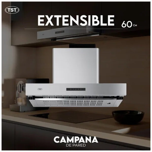 Campana Extractor Extensible De Pared 60cm X 53cm - Tst Color Plateado - Imagen 5