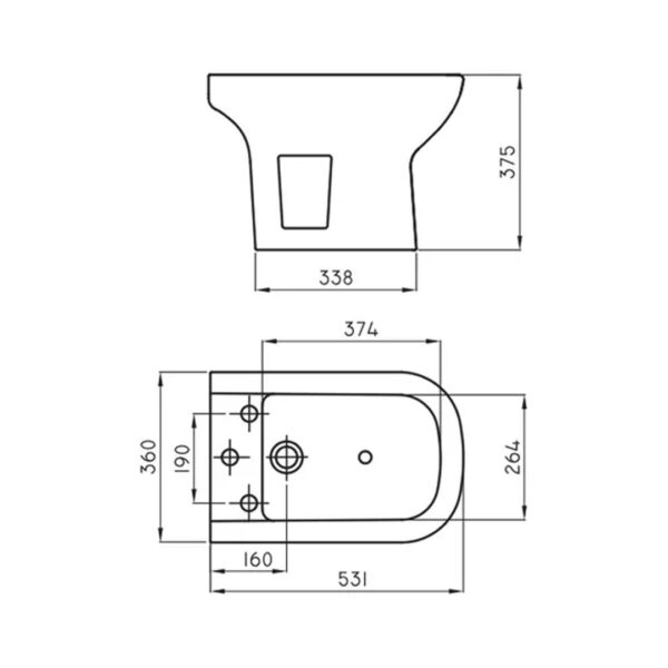Bidet Ferrum Bari BKM3-B Bide 3 Agujeros Porcelana Blanco - Imagen 4