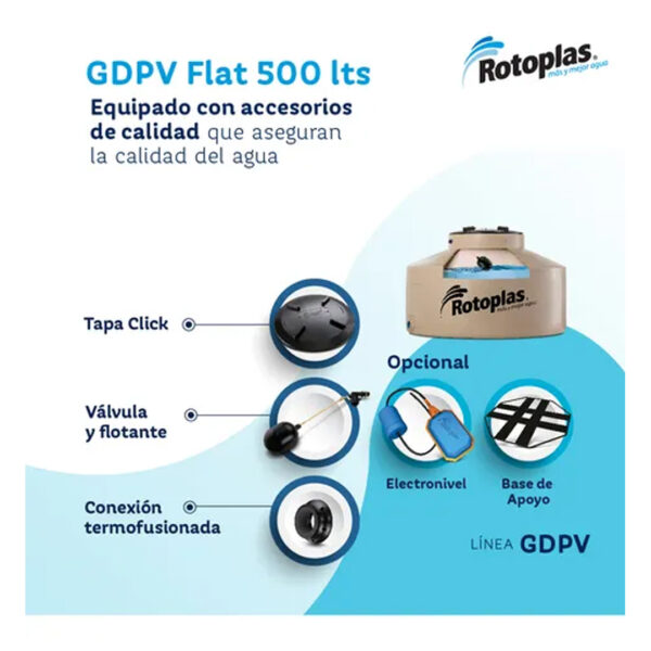 Tanque de agua Rotoplas 500L Flat tricapa vertical polietileno Color Beige - Imagen 4