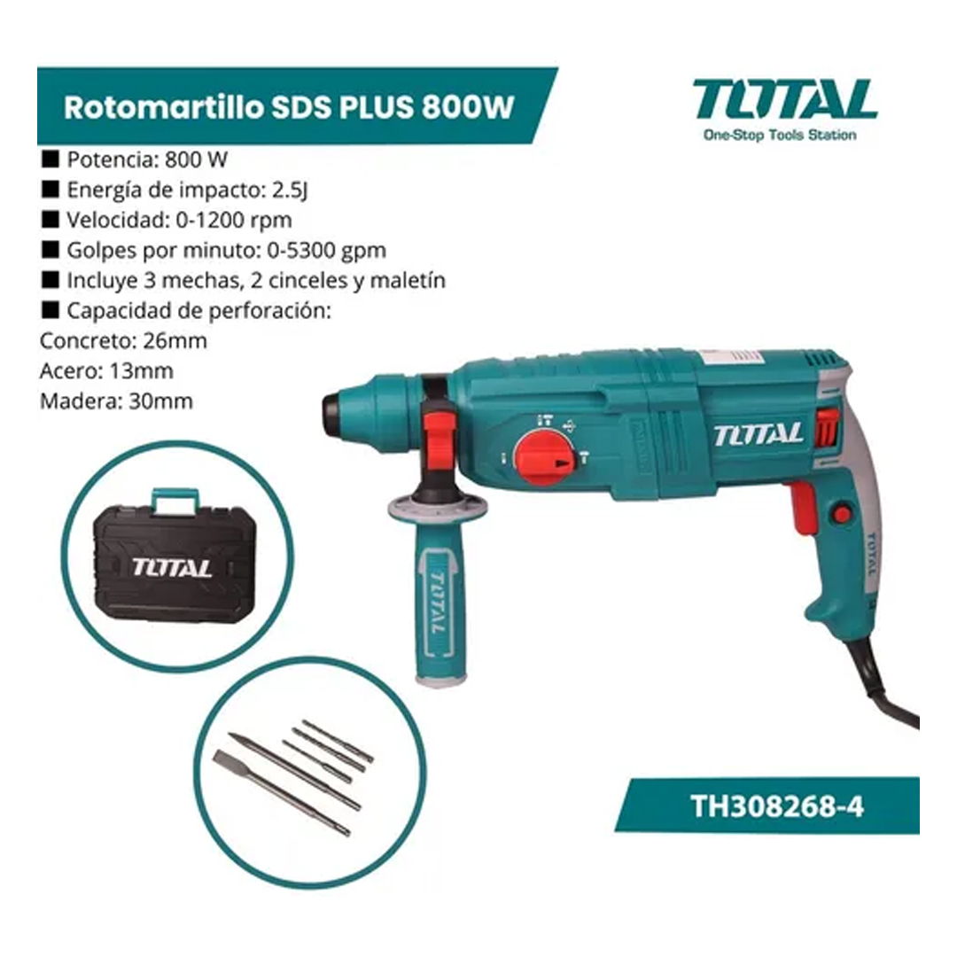 Rotomartillo Taladro Sds Plus 800w Total Impacto De 2.5J Profesional - Imagen 2