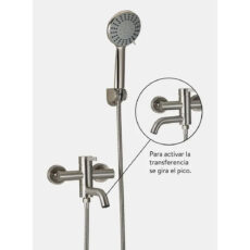 Ducha Exterior Baño Grifería Peirano Monocomando Steel 83-205 Con Duchador Extensible De Mano Con Transferencia Cierre Ceramico Bañera Acabado Acero Inoxidable Color Bano