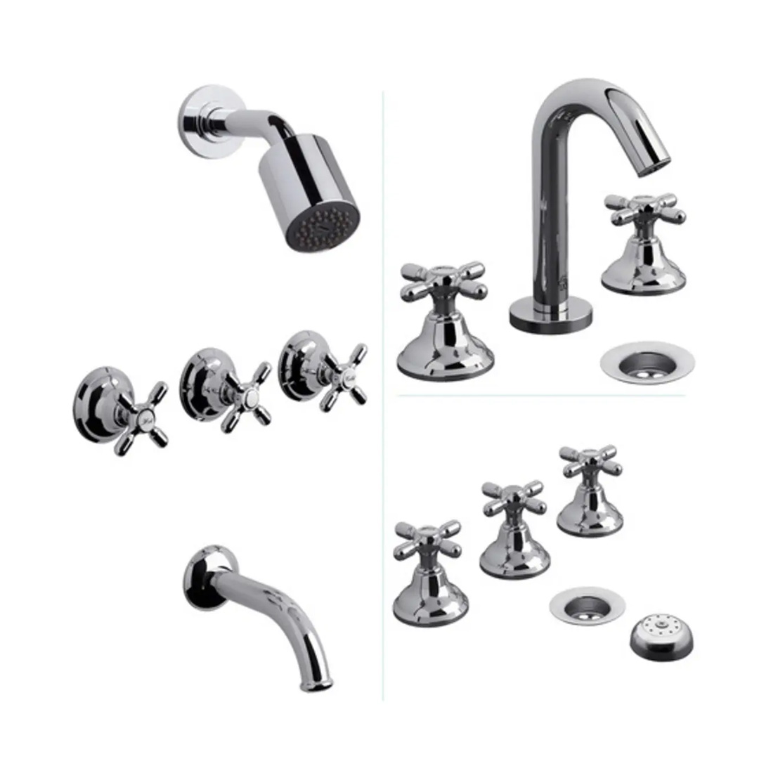 Combo Griferia Fv Newport Plus 0900.03/B2P Baño Completo Color Plateado