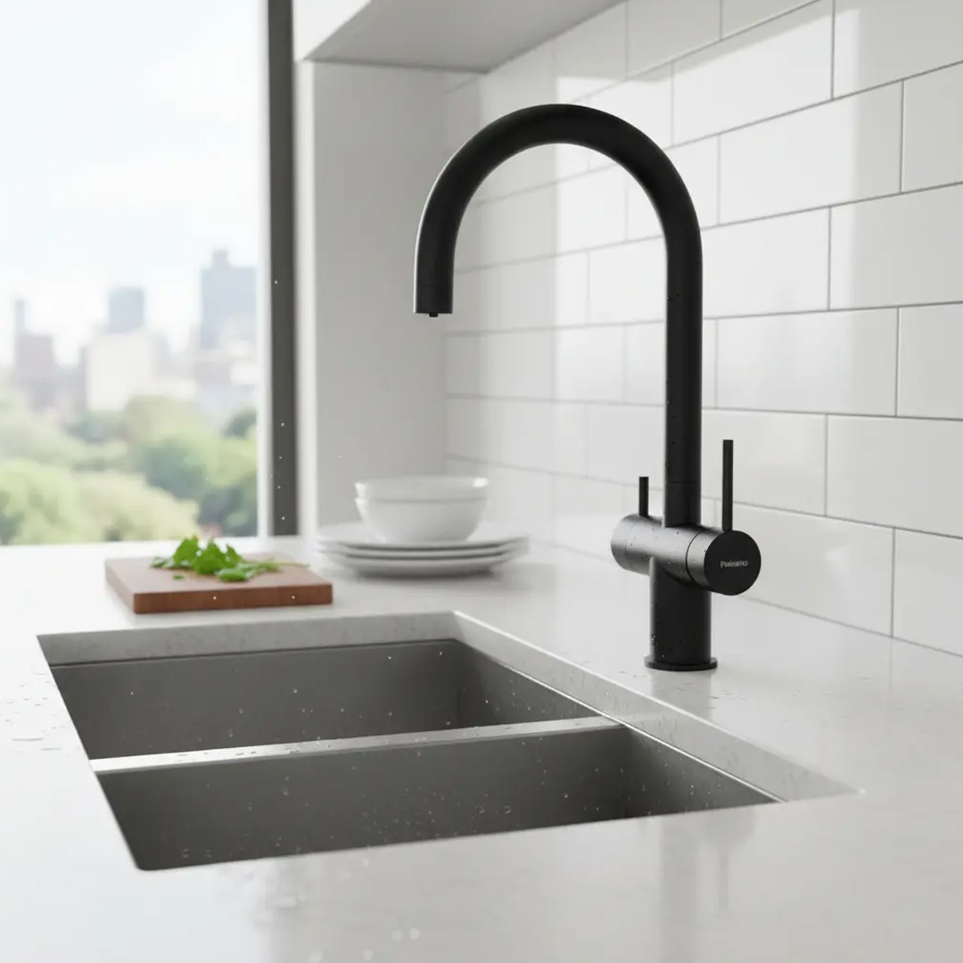 Grifería De Cocina Monocomando Con Filtro De Agua Peirano Vita Black 22-178n Con Purificador Color Negro Acabado Mate Canilla Grifo Mezcladora Purificada Negra - Imagen 2