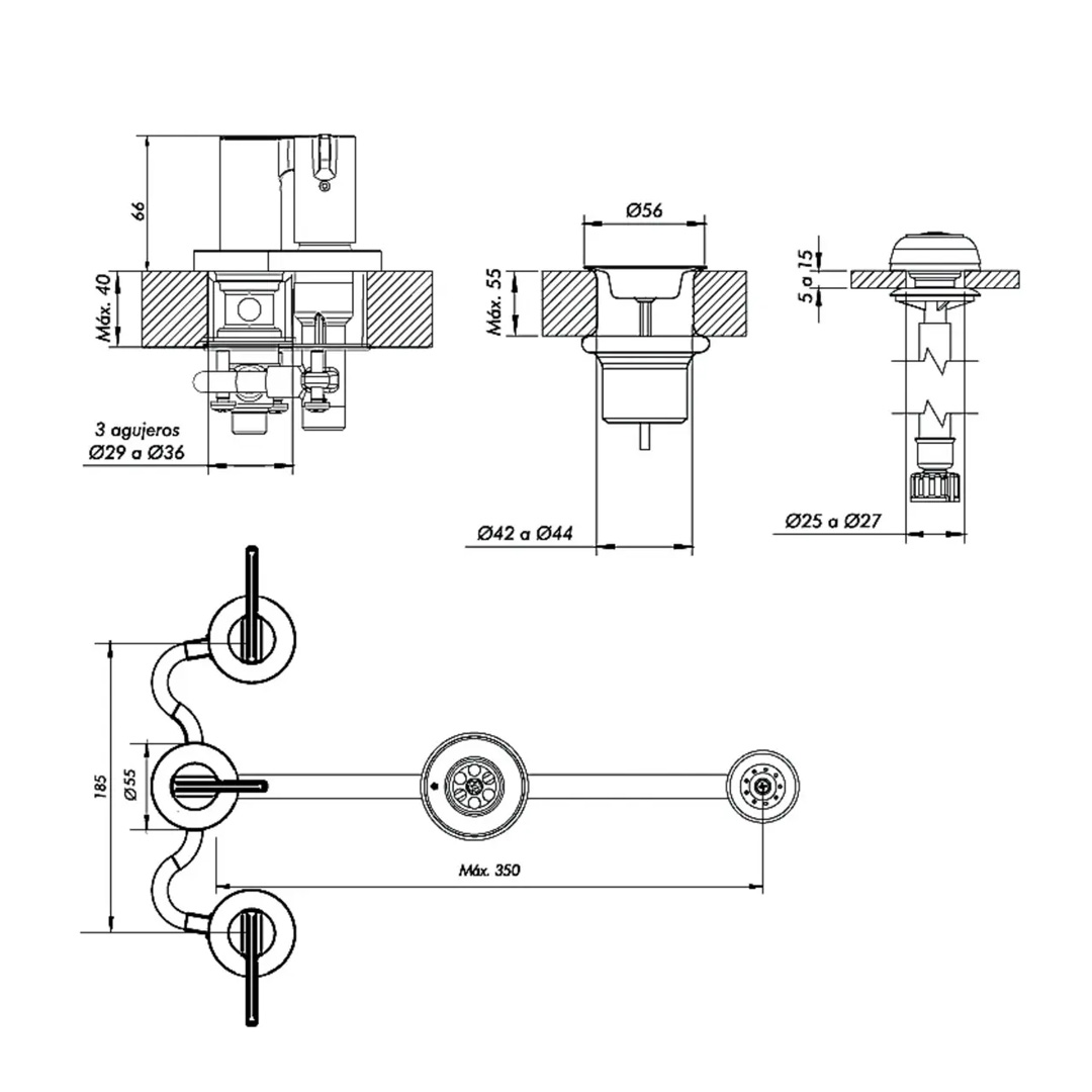 Grifería Bidet Baño Fv Mauna 0295/g8 Negro Mate - Imagen 2