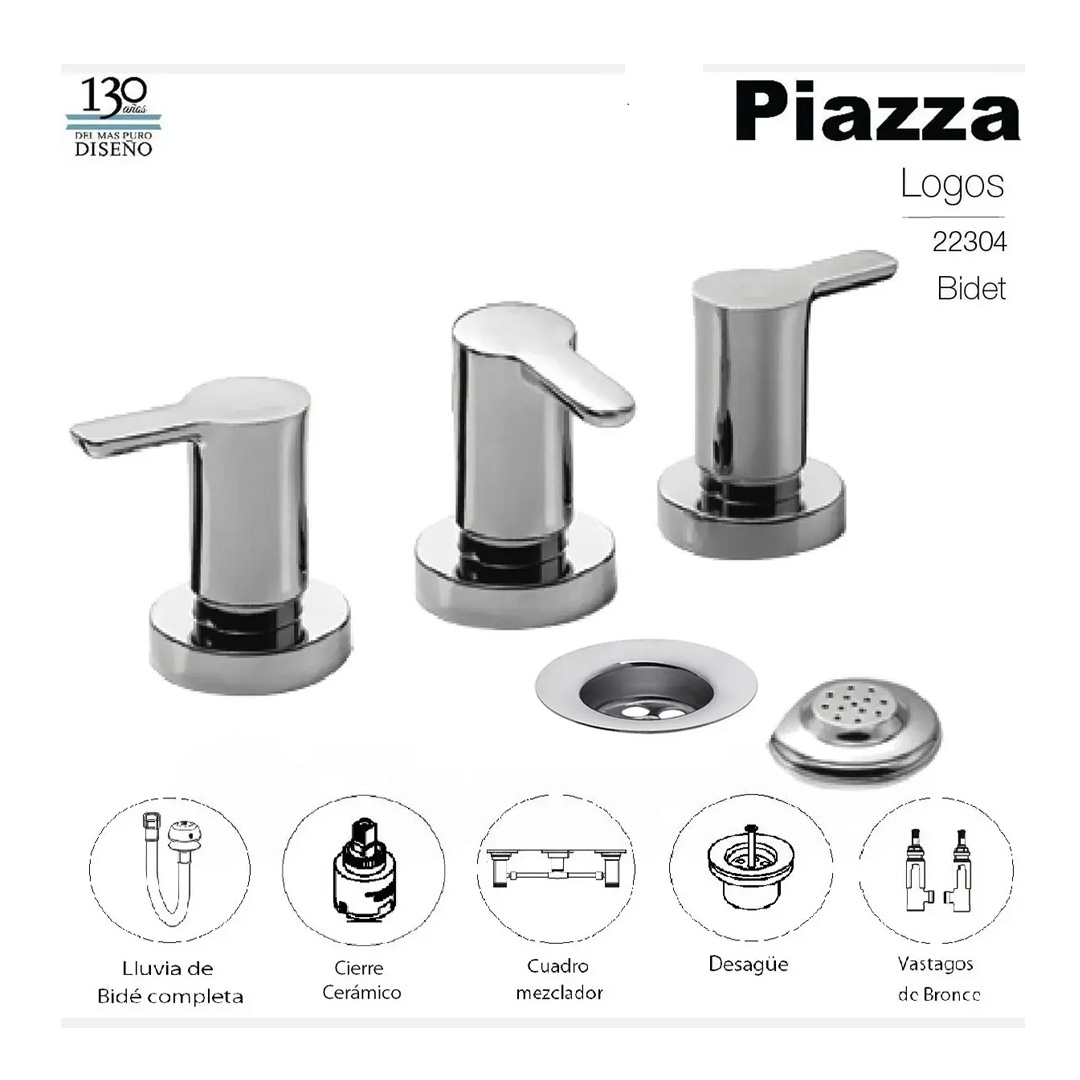 Grifería Bidet Baño C/tansf Cierre Cerámico Piazza 22304 Canilla Logos Cromado - Imagen 4