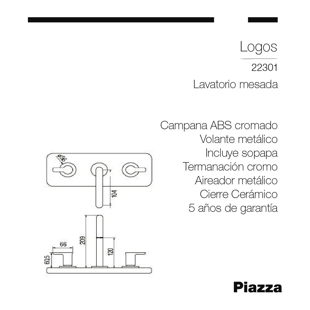 Grifería Para Baño Completo Bimando Piazza Lavatorio Cromado - 22301 - De mesa lavamanos Canilla Logos Cromo - Imagen 4