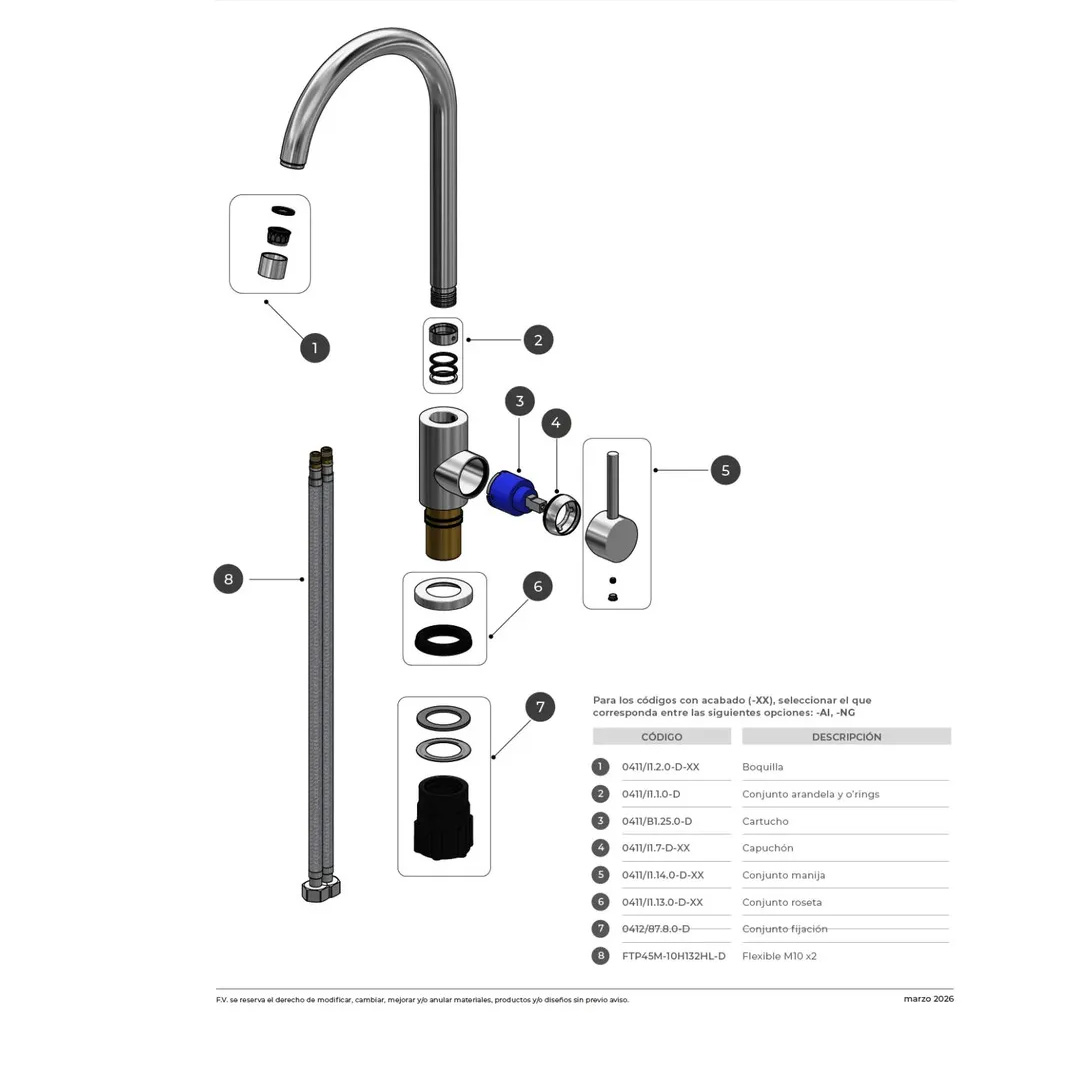 Griferia Monocomando Mesada Cocina Fv Inox One Acero Inox - Imagen 6